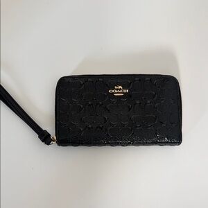 Coach Black Leather Wristlet Clutch